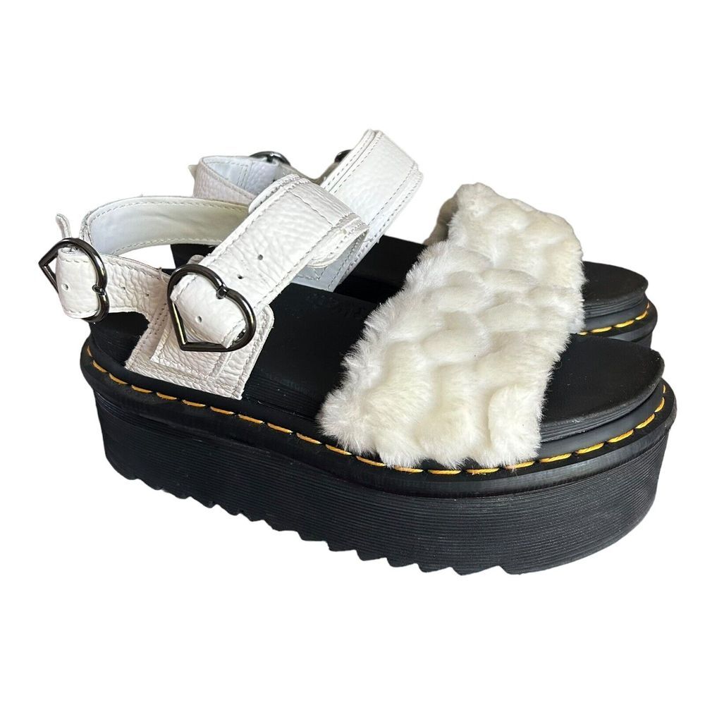 Dr Martens Voss Faux‎ Fur Platform Sandals Chunky Y2K Soft Grunge Pastel Grunge